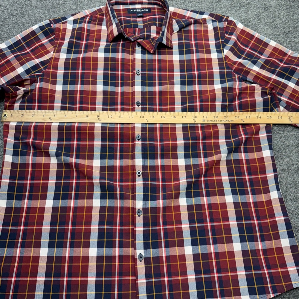 Mizzen+Main Leeward Men XL Classic Fit Red Plaid Performance Dress Shirt Stretch - Picture 5 of 9